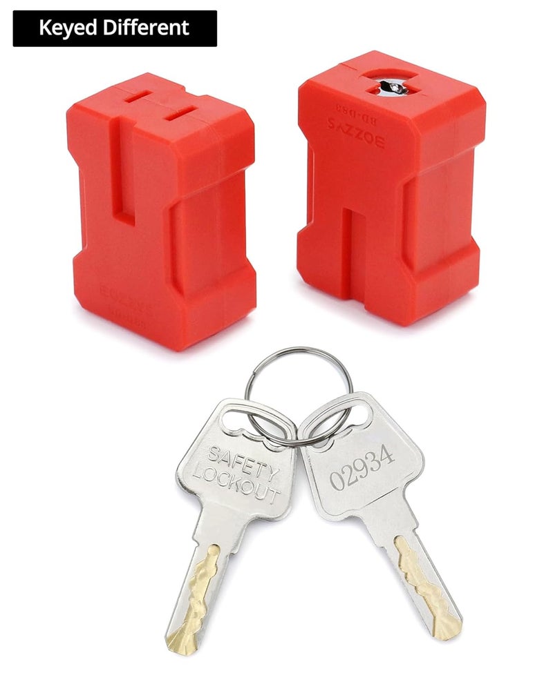 QWORK جهاز قفل سلك الكهرباء لقابس الكهرباء، عبوة 2 قفل أمان، مفاتيح مختلفة، يناسب المقابس ذات 2 و 3 دبابيس، خدمة إيقاف الكهرباء - Image 2